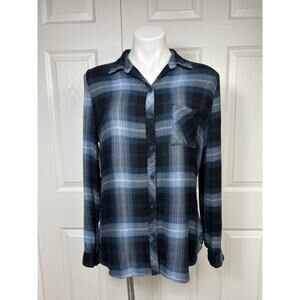 BeachLunchLounge Blue Plaid Button Up Shirt Size Small